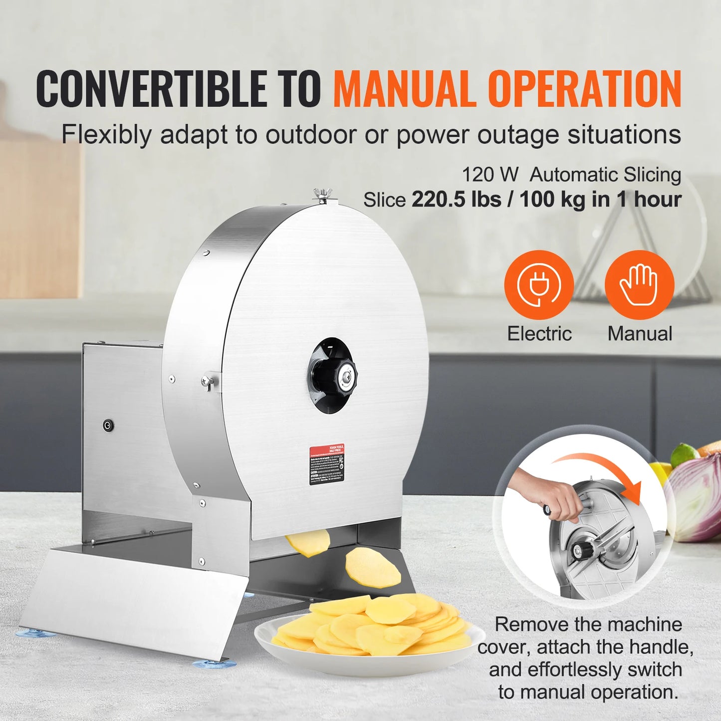 VEVOR Electric Vegetable Slicer With Adjustable Thickness Convertible To Manual