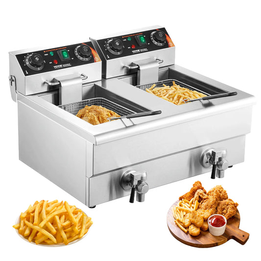 SucceBuy Electric Dual Tank Deep Fryer Commercial Countertop Fryer