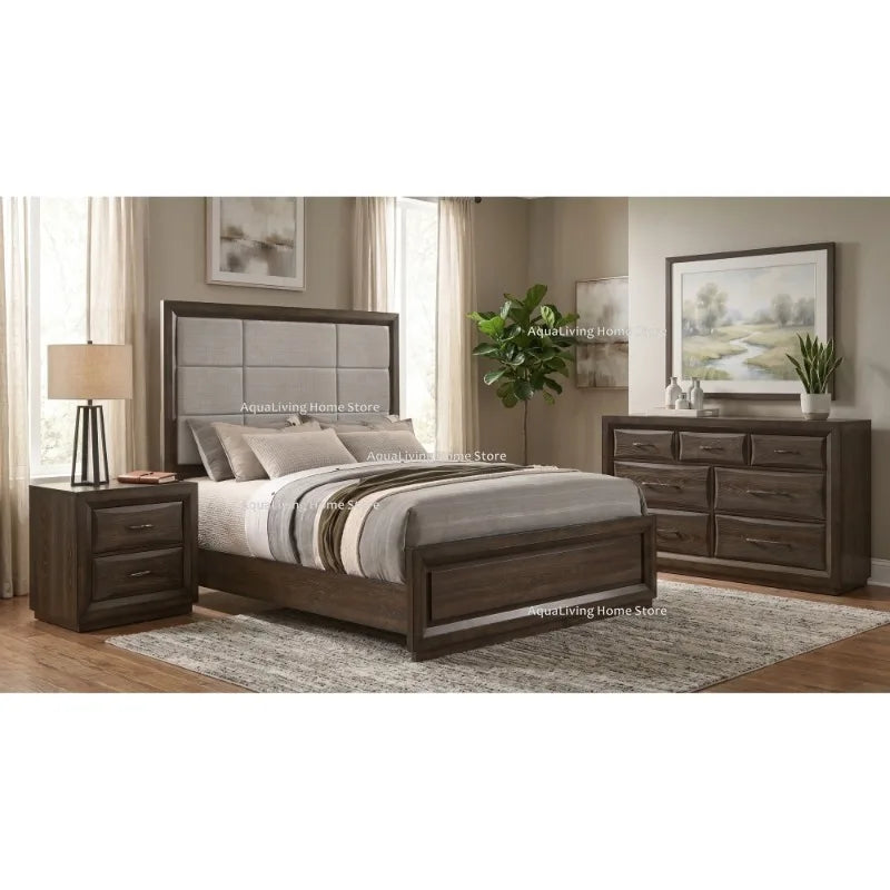 Modern Wooden Bedroom Furniture Set With Bed Wardrobe Nightstand