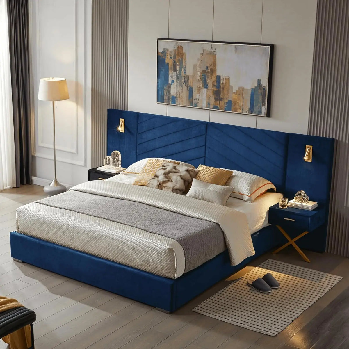 DIGGERA Upholstered Platform Bed Frame With LED Lights And Nightstands