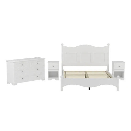 Retro Style 4-Piece Queen Bedroom Set With Storage Nightstand Dresser