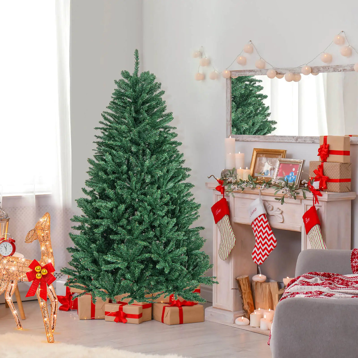 LIFEZEAL Artificial Christmas Tree Full Fir Hinged Branches