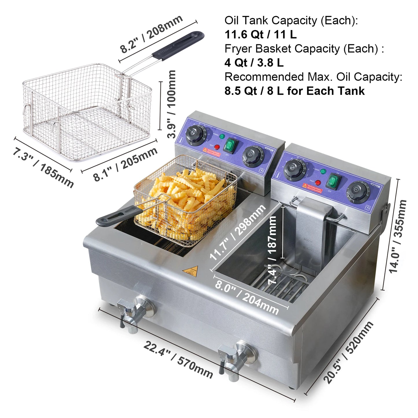 SucceBuy Electric Dual Tank Deep Fryer Commercial Countertop Fryer