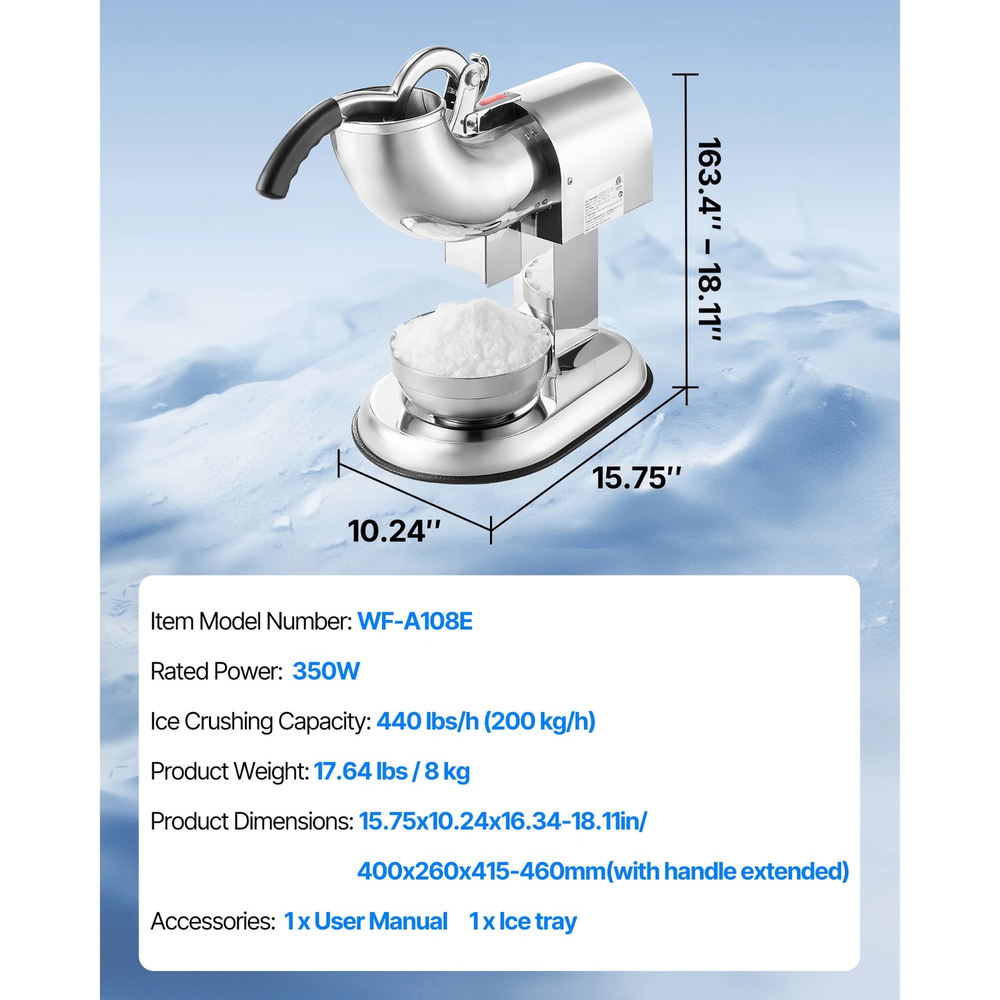 SucceBuy Ice Crusher 440 Lb Per Hour Snow Cone Maker