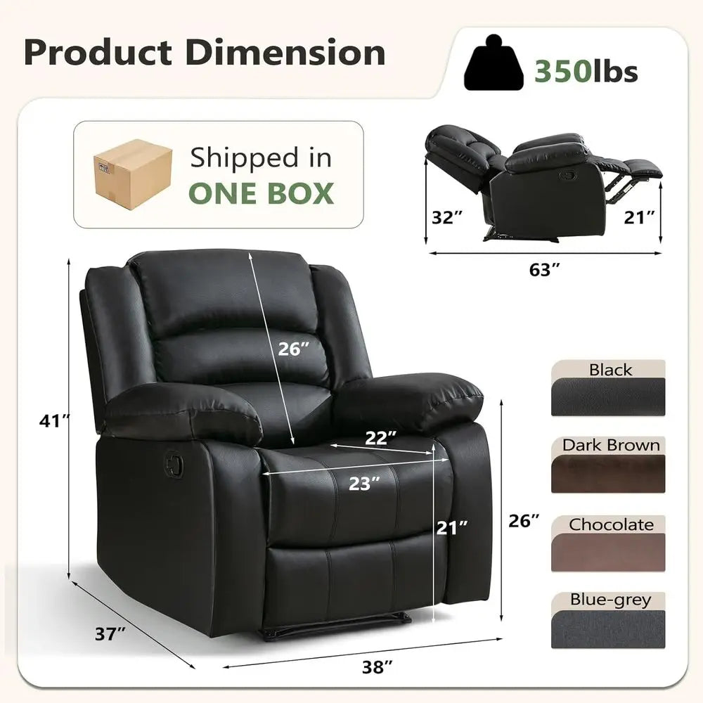 Overstuffed Arm And Back Recliner Chair With Manual Recline Leather