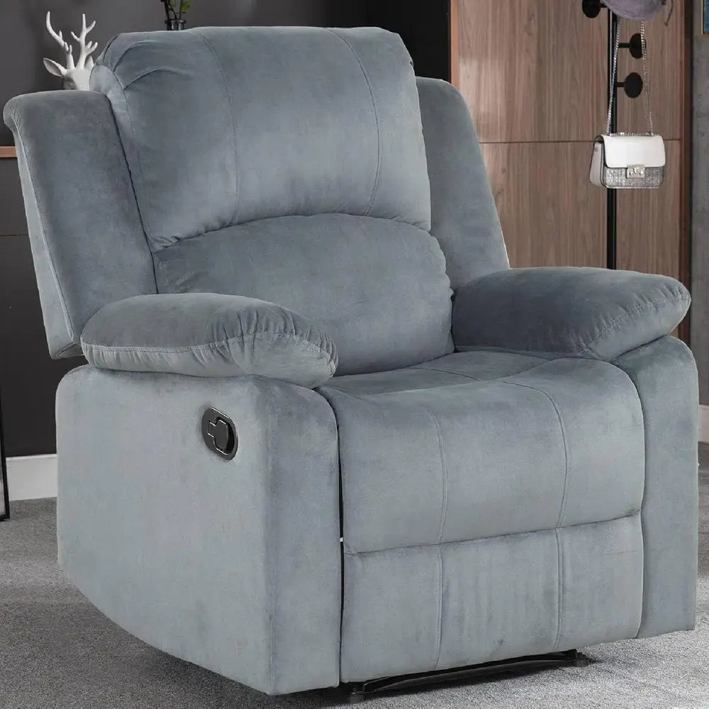 Manual Recliner Chair Overstuffed Fabric Sofa For Living Room