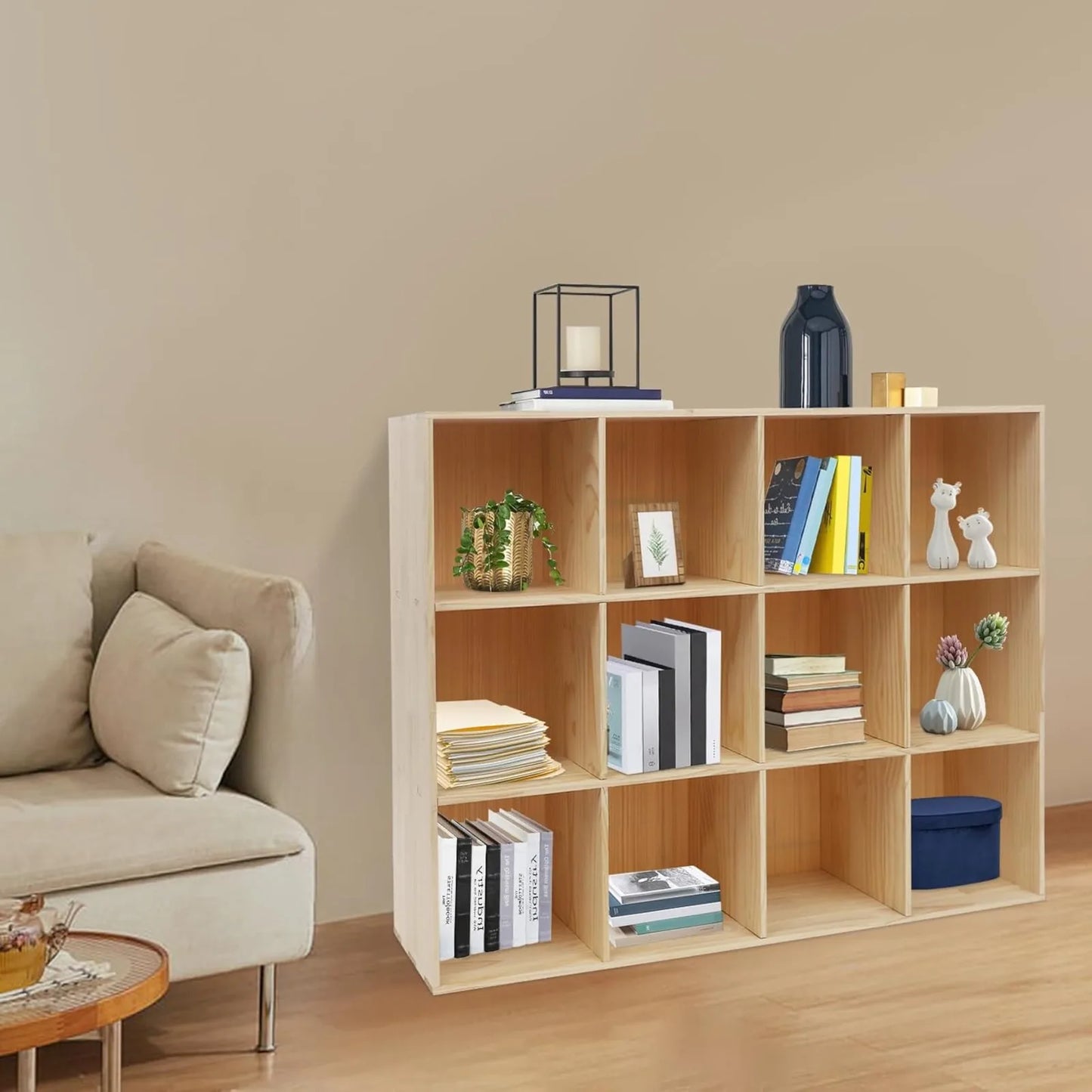 12 Cube Storage Organizer Wood Bookshelf For Home Library