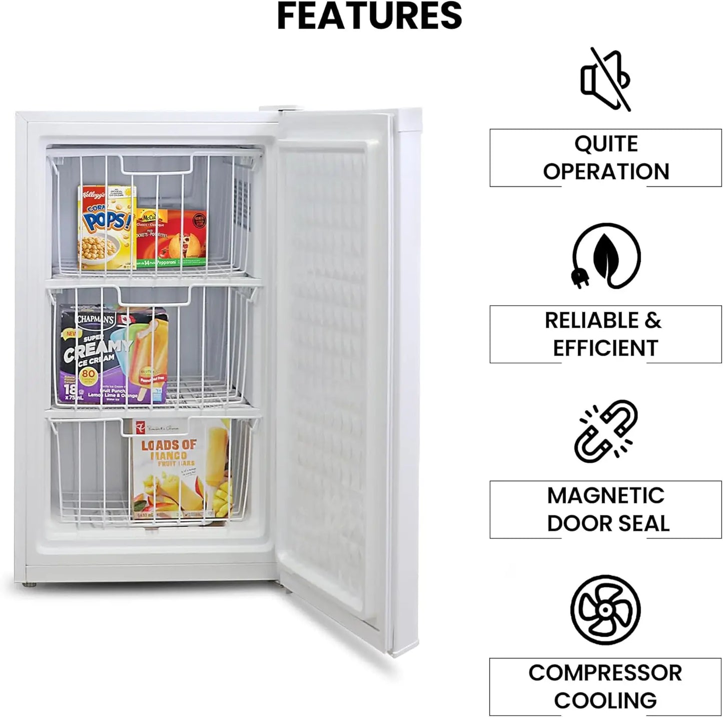 XMSJ Upright Freezer Three Point One Cu Ft Garage Ready With Three Wire Baskets