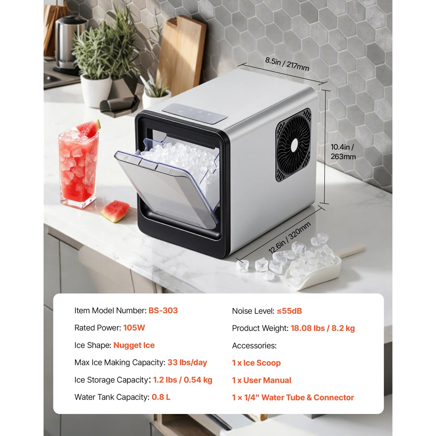 SucceBuy Countertop Ice Maker Nugget Ice 33 44 Lbs Per Day Self Cleaning