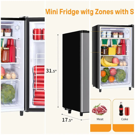 XMSJ Mini Fridge With Freezer 3.2 Cu Ft Compact Refrigerator
