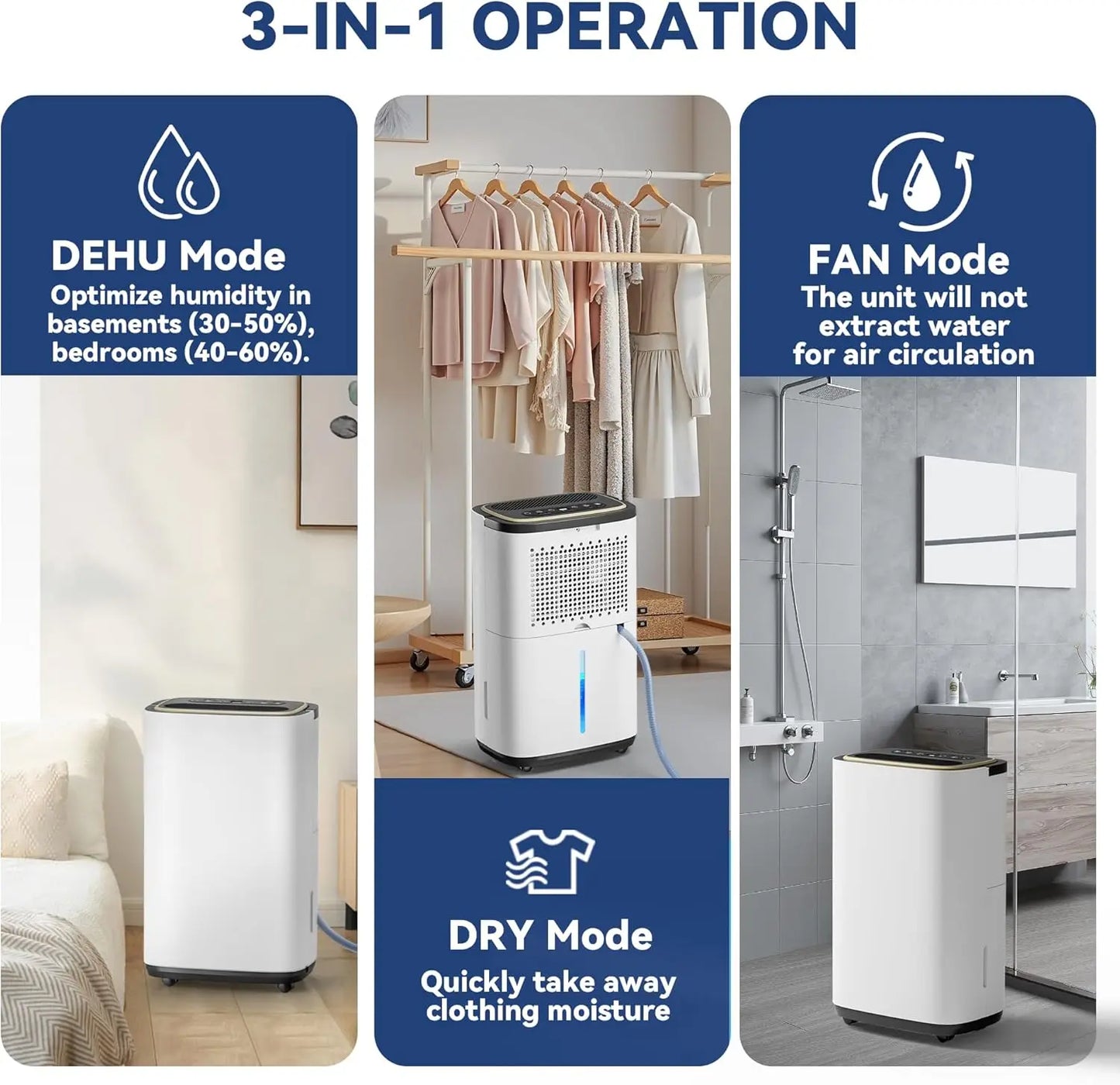 XMSJ 30 Pint Basement Dehumidifier With Drain Hose