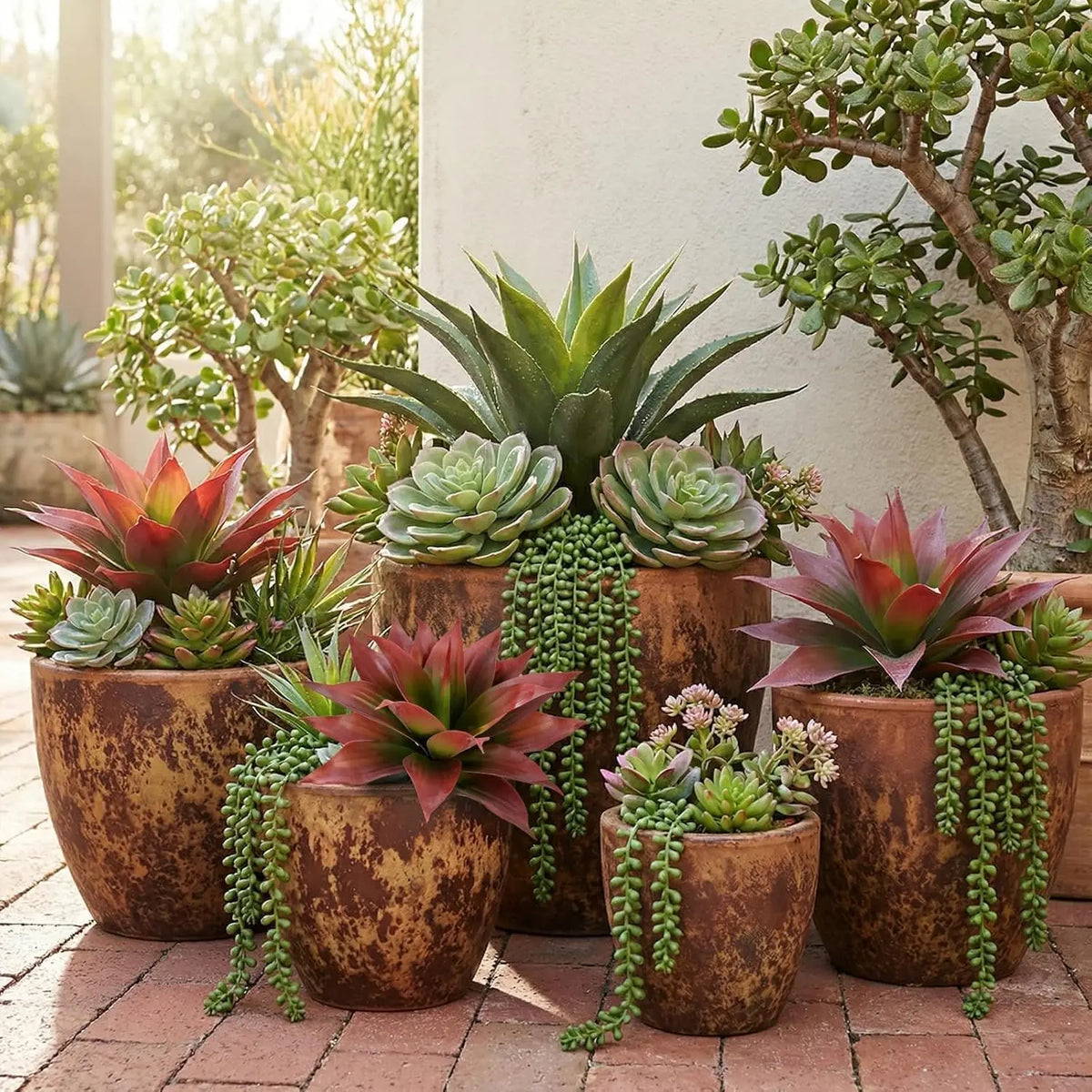 Olitree Artificial Agave Plants Set, UV Resistant Faux Succulents