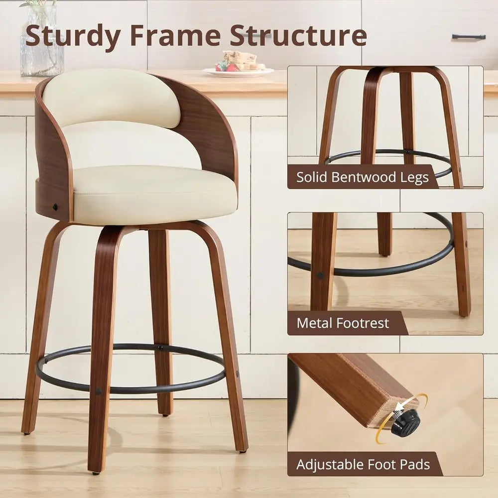 Set Of 4 Swivel Bar Stools With Faux Leather Upholstery