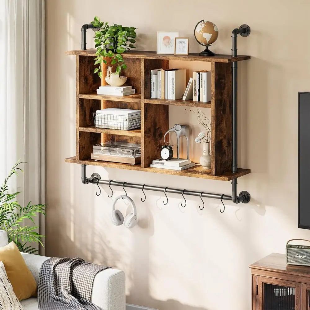 4-Tier Industrial Pipe Wall Mount Shelves With Dimmable RGB LED