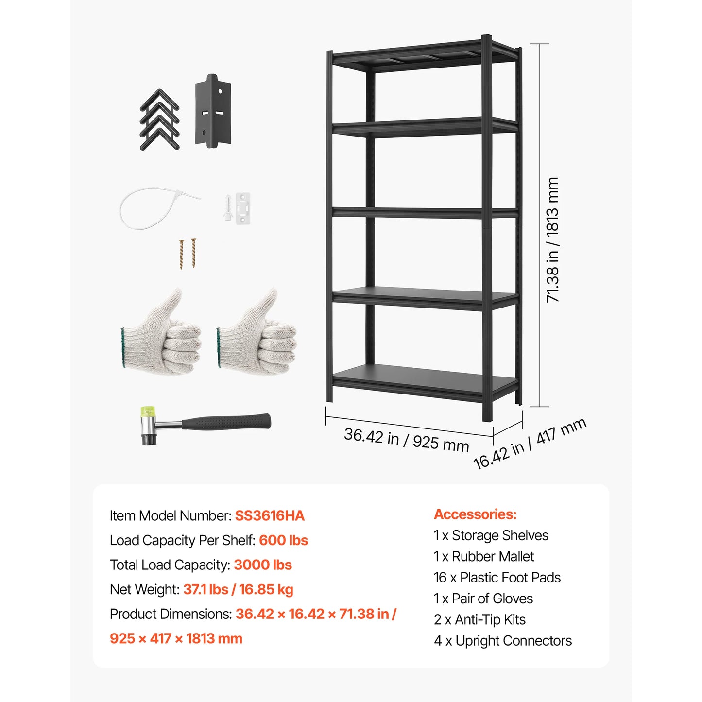 SucceBuy 4/5-Tier Adjustable Garage Storage Shelves Utility Rack