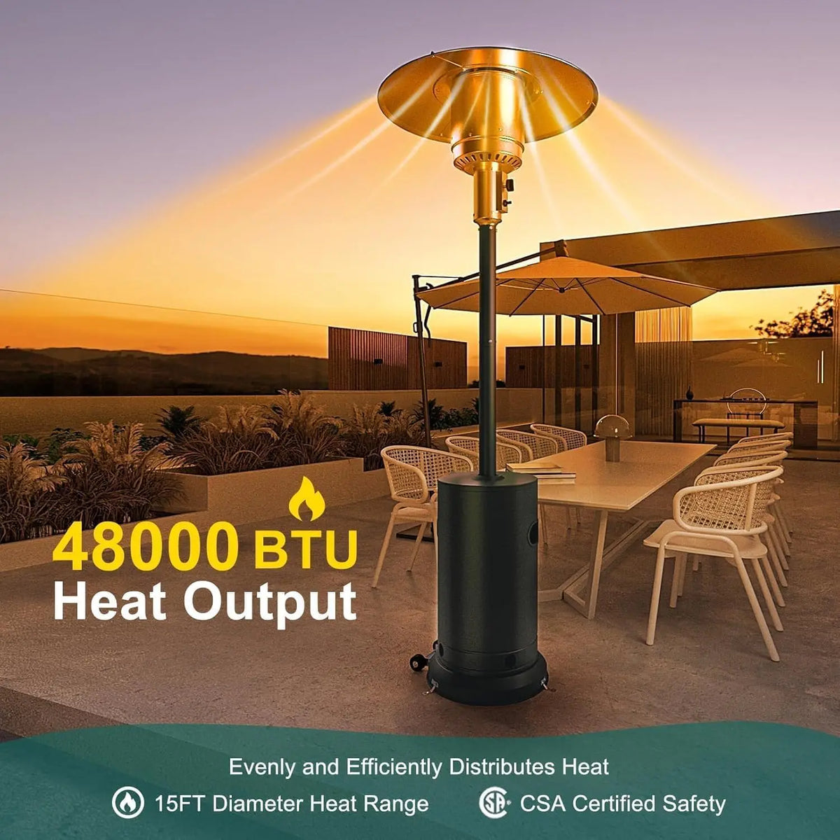 Studyset Adjustable Stainless Steel Outdoor Patio Gas Heater
