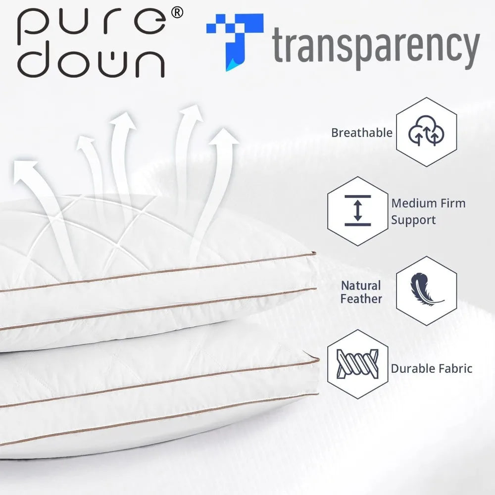Puredown Goose Feathers And Down Pillow Gusseted Set Of 2