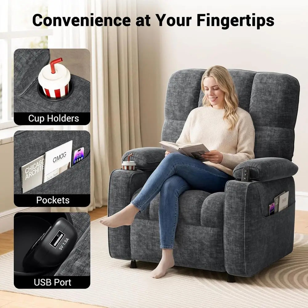 Power Recliner Chair For Adults Chenille Electric Recliner With USB