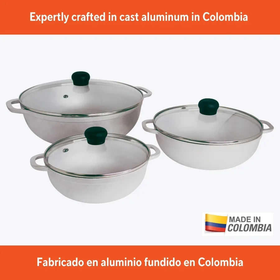 IMUSA Cast Aluminum Caldero Cookware Set With Tempered Glass Lids