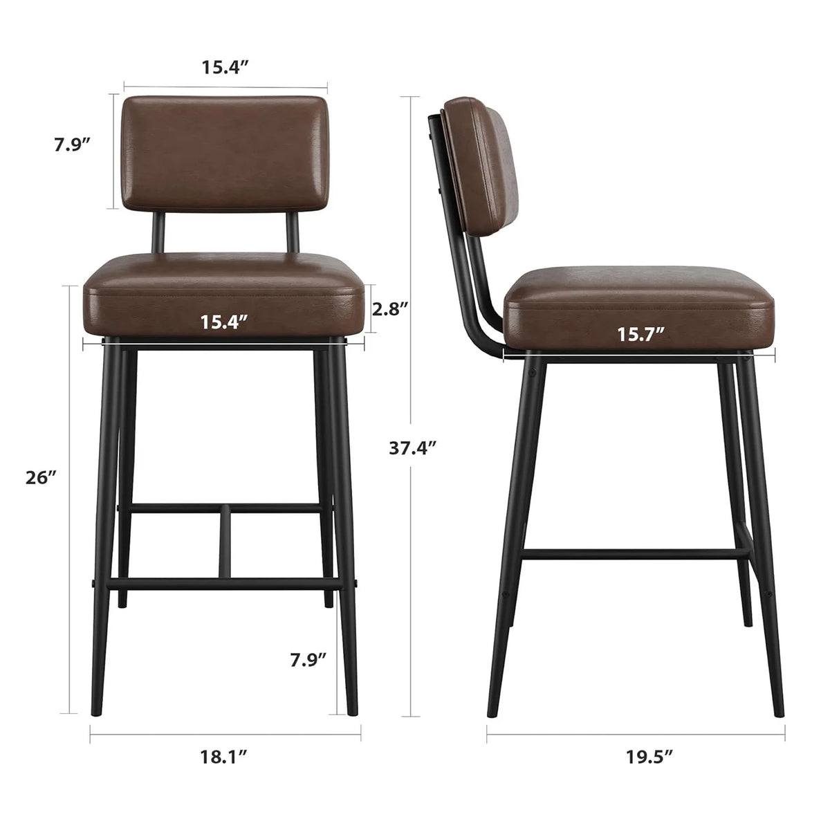 HiMISS Faux Leather Bar Stools With Back And Metal Legs