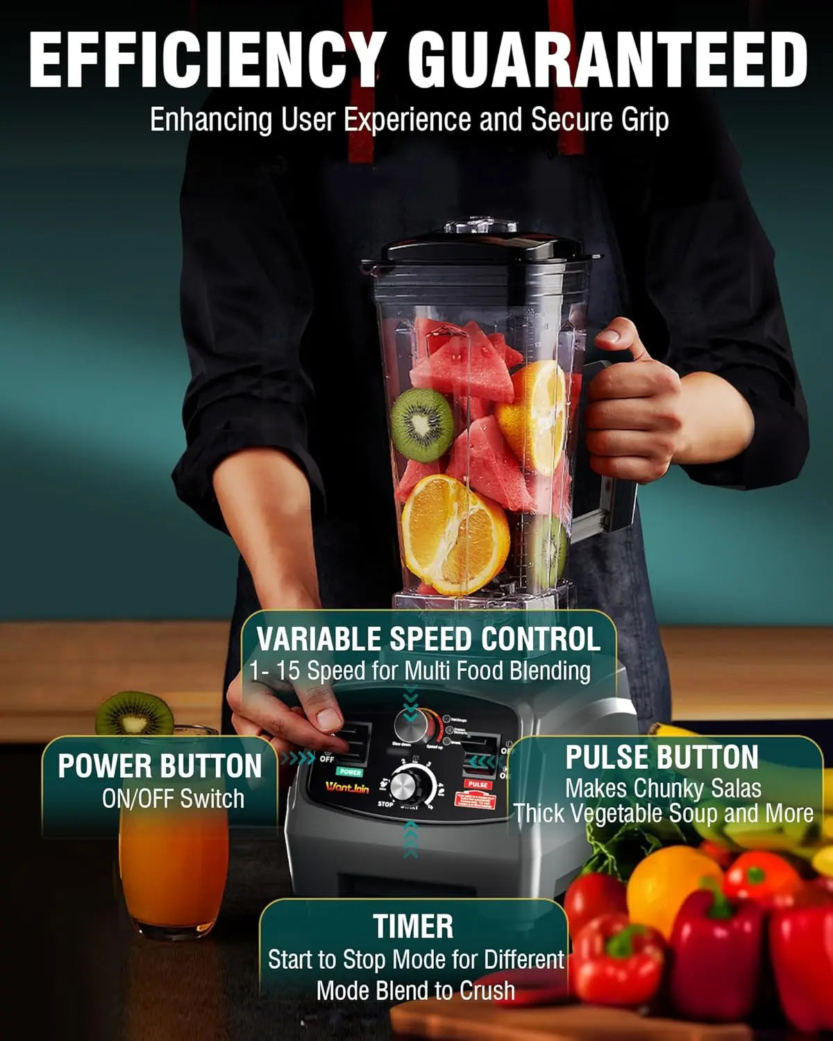 WantJoin Professional Blender 1800W High Power For Home And Commercial