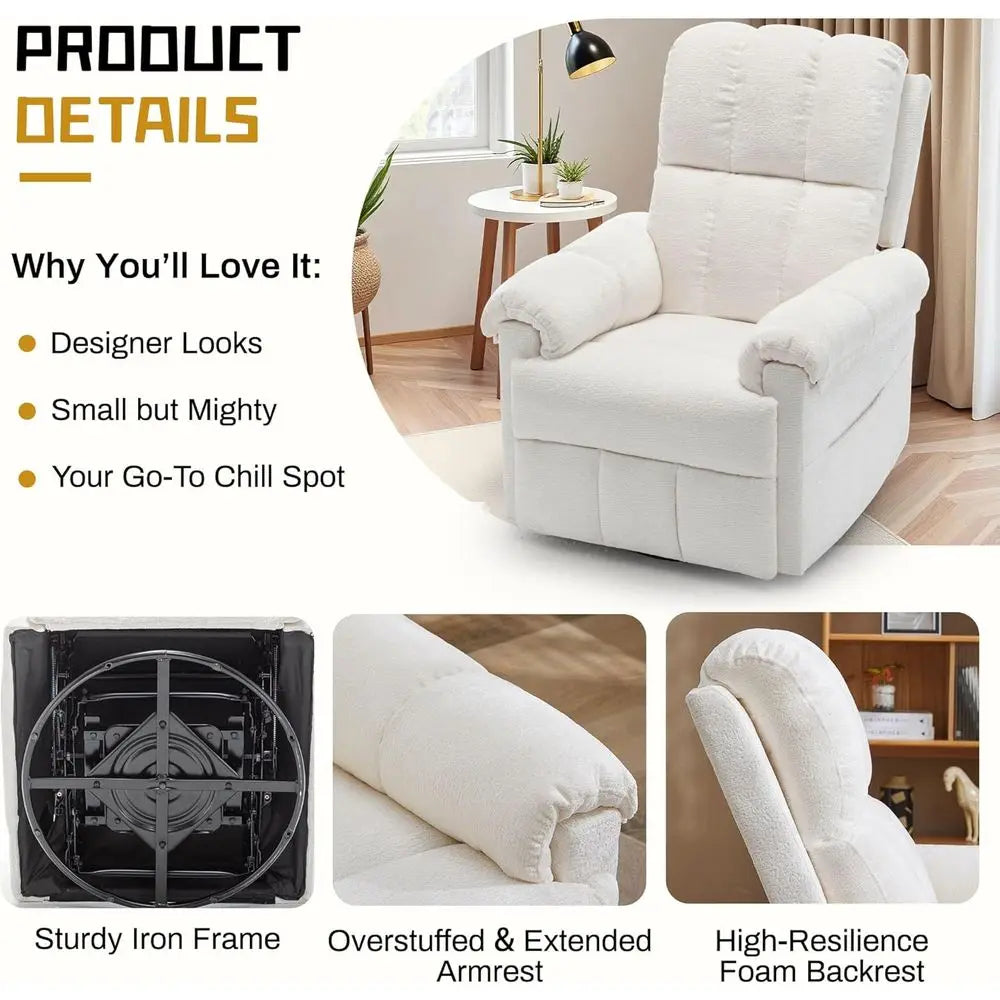 Manual Upholstered Swivel Rocker Recliner Chair For Small Spaces