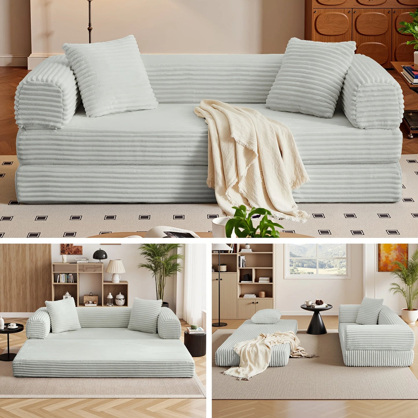 PIYRQ Sofa Bed Boneless Couch With Pull Out Sleeper And Corduroy Upholstery