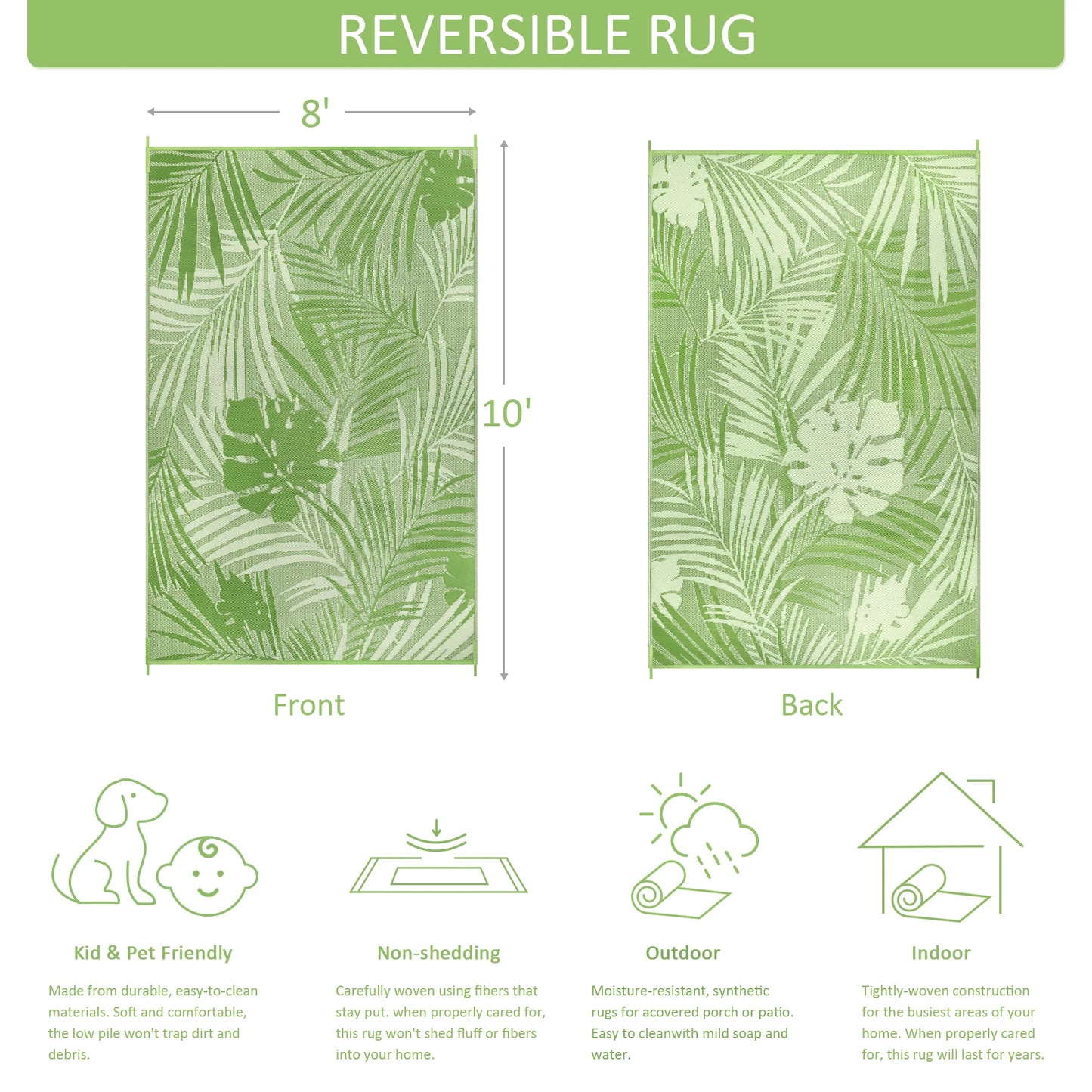 Waterproof Outdoor Polypropylene Rug Leaves Pattern Recycled For Patio