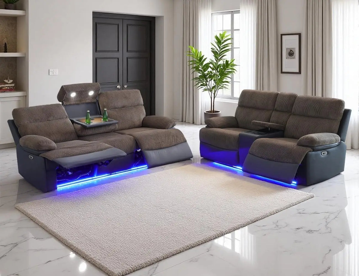 Power Recliner Loveseat With LED Lighting And Breathable Leather