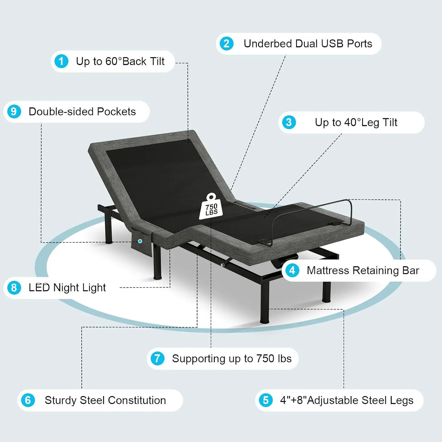 Adjustable Bed Frame With Gel Memory Foam Mattress