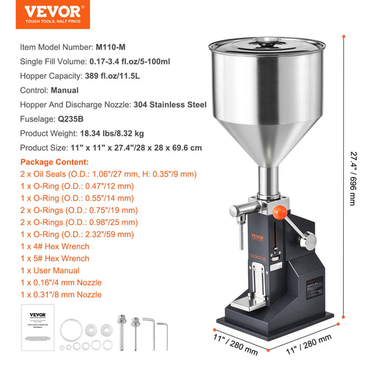VEVOR Manual Liquid Filling Machine With Adjustable Hopper for Bottles
