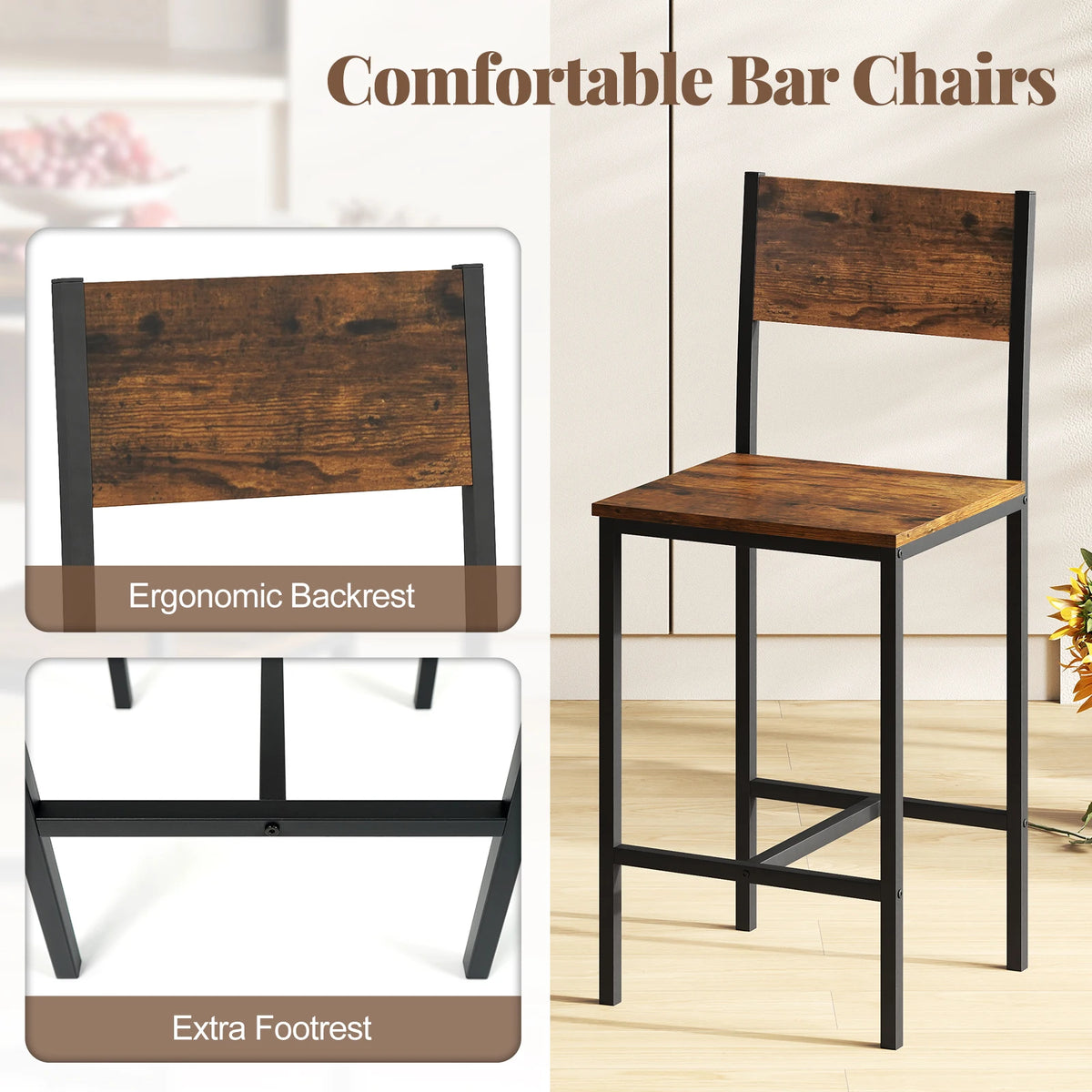 HOMASIS Kitchen Bar Table Set With Two Matching Stools