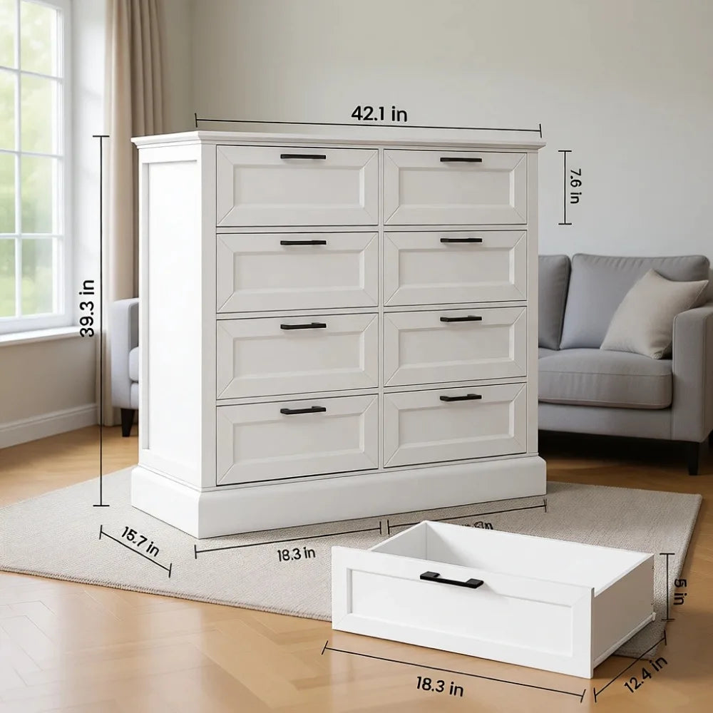 Modern Farmhouse Dresser With 8 Drawers Wood Black Handles