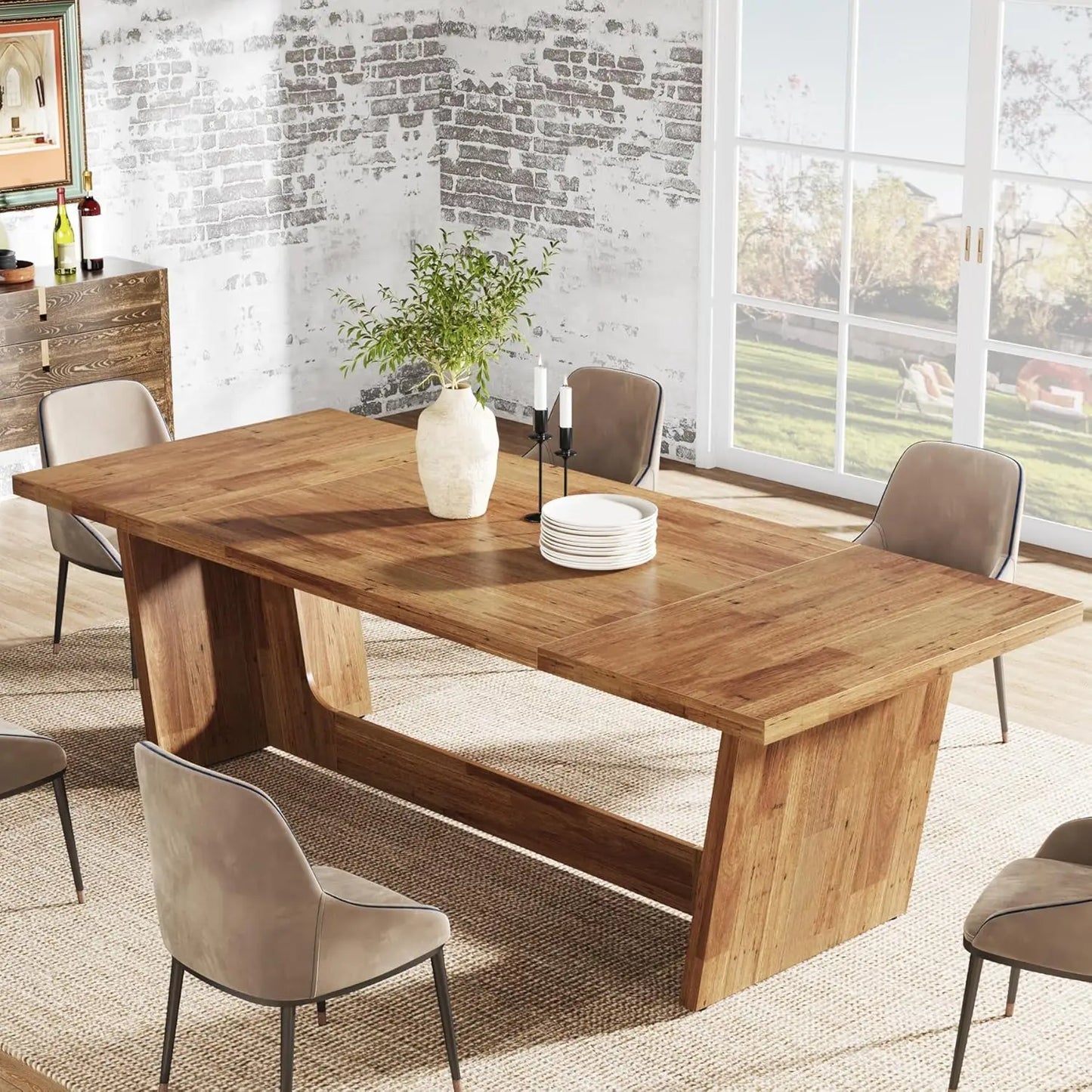 Little Tree Farmhouse Dining Room Table Rectangular With Solid Pedestal