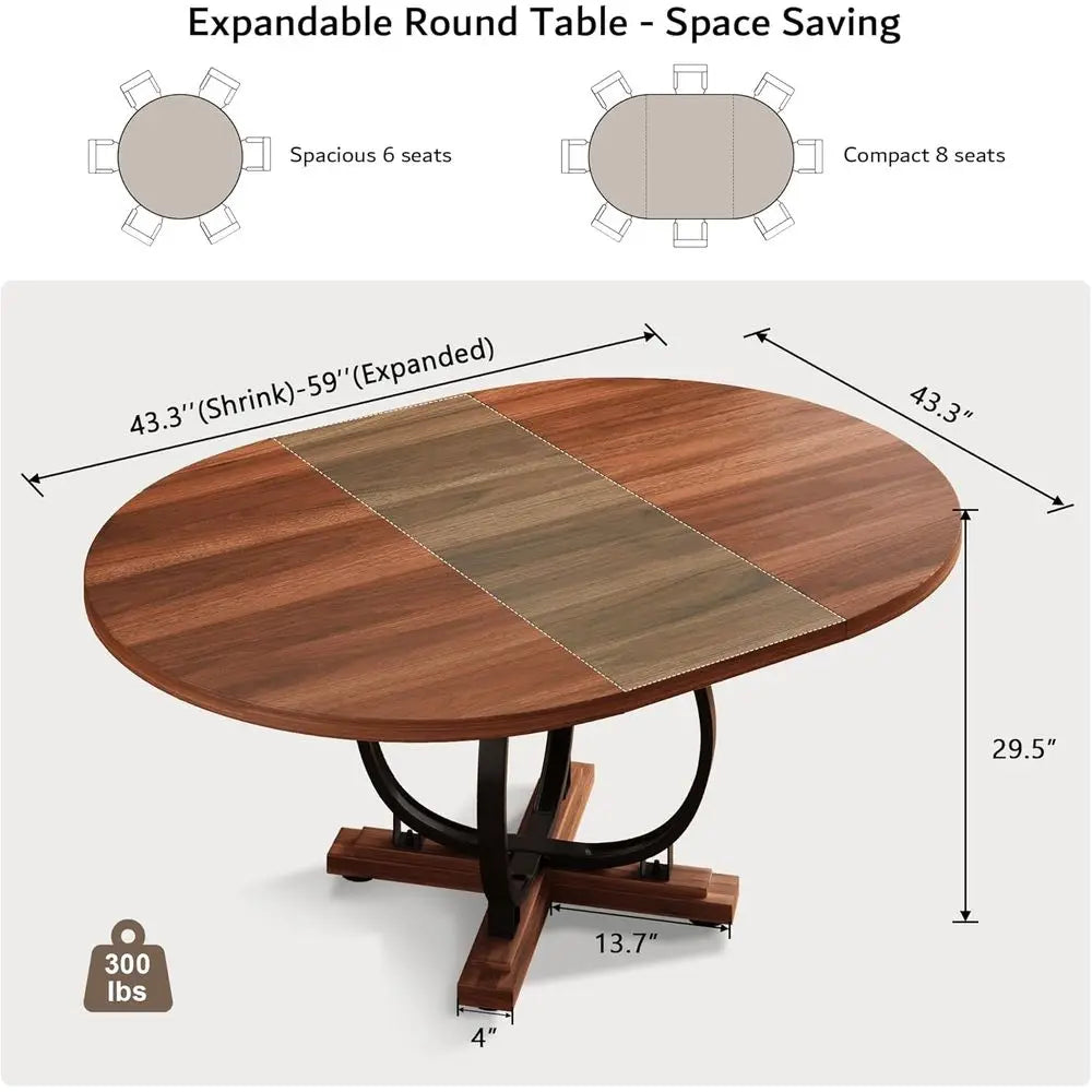Ticify Expandable Round Dining Table With X-Base Metal Legs