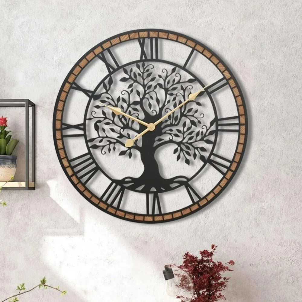Farmhouse Tree Of Life Rustic Wall Clock With Wood Frame Battery Included