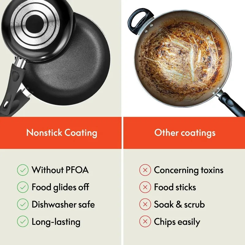 BELLA Nonstick Aluminum Cookware Set With Nylon Cooking Utensils