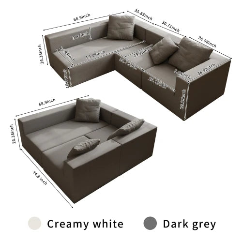 L-Shaped Modular Sofa with Movable Ottoman for Living Room