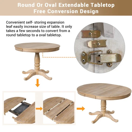 Natural Wood Round Dining Table Set With Four Chairs