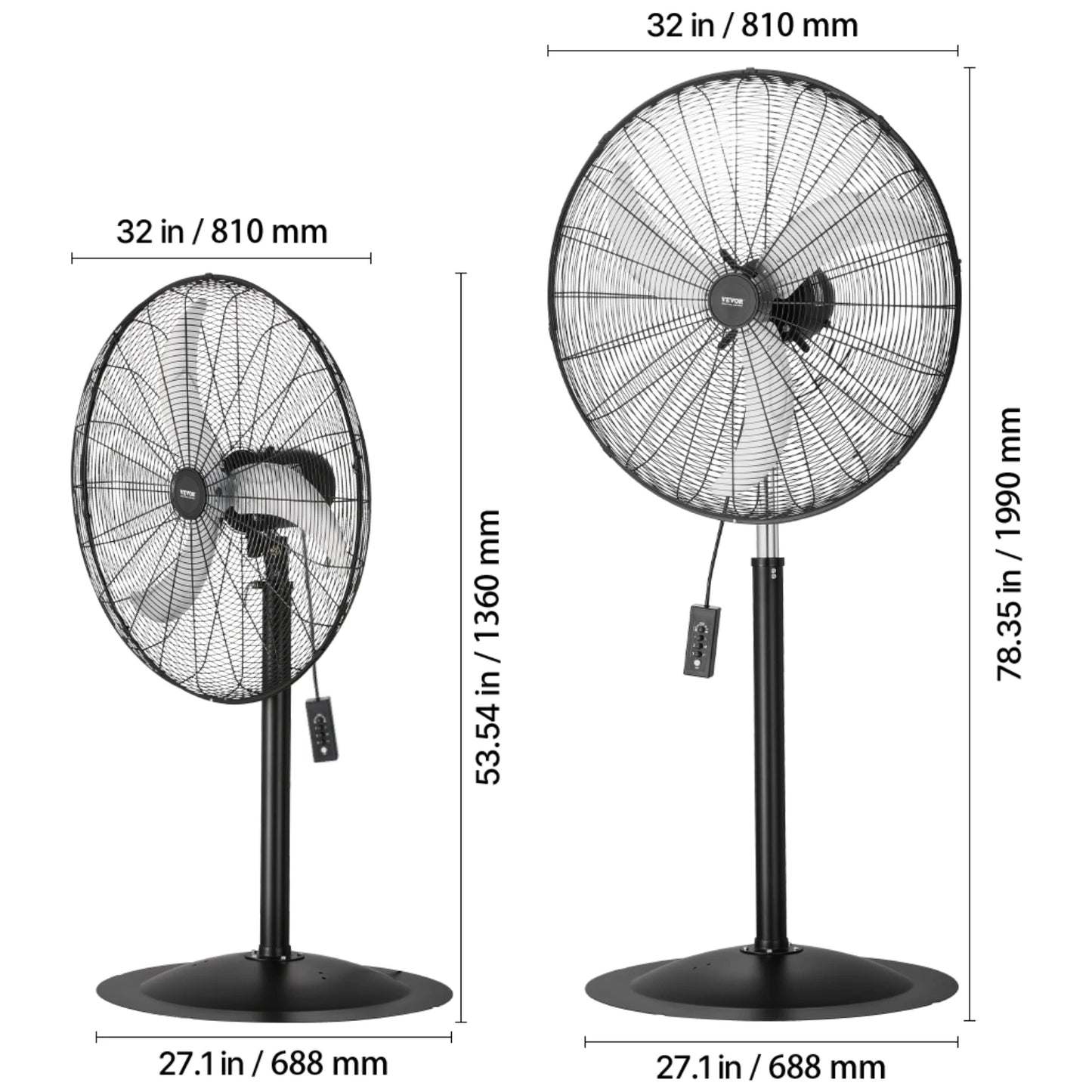 SucceBuy Industrial Pedestal Fan 85 Degree Oscillating 3 Speed Remote