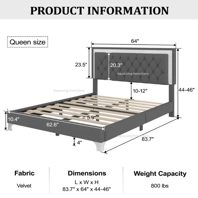 Modern Upholstered Bedroom Set With LED Platform Bed And Nightstands