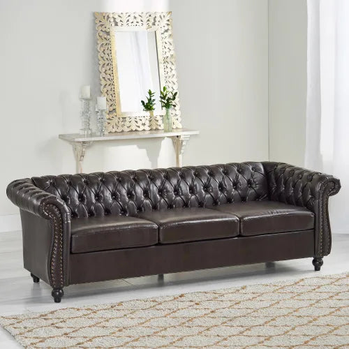 Chesterfield Sofa With Button Tufting Nailhead Trim Scrolled Arms