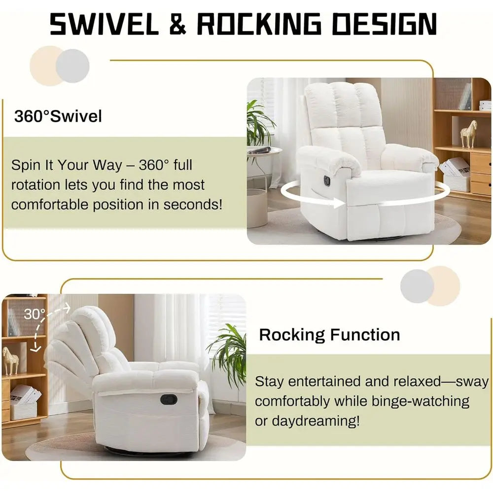 Manual Upholstered Swivel Rocker Recliner Chair For Small Spaces