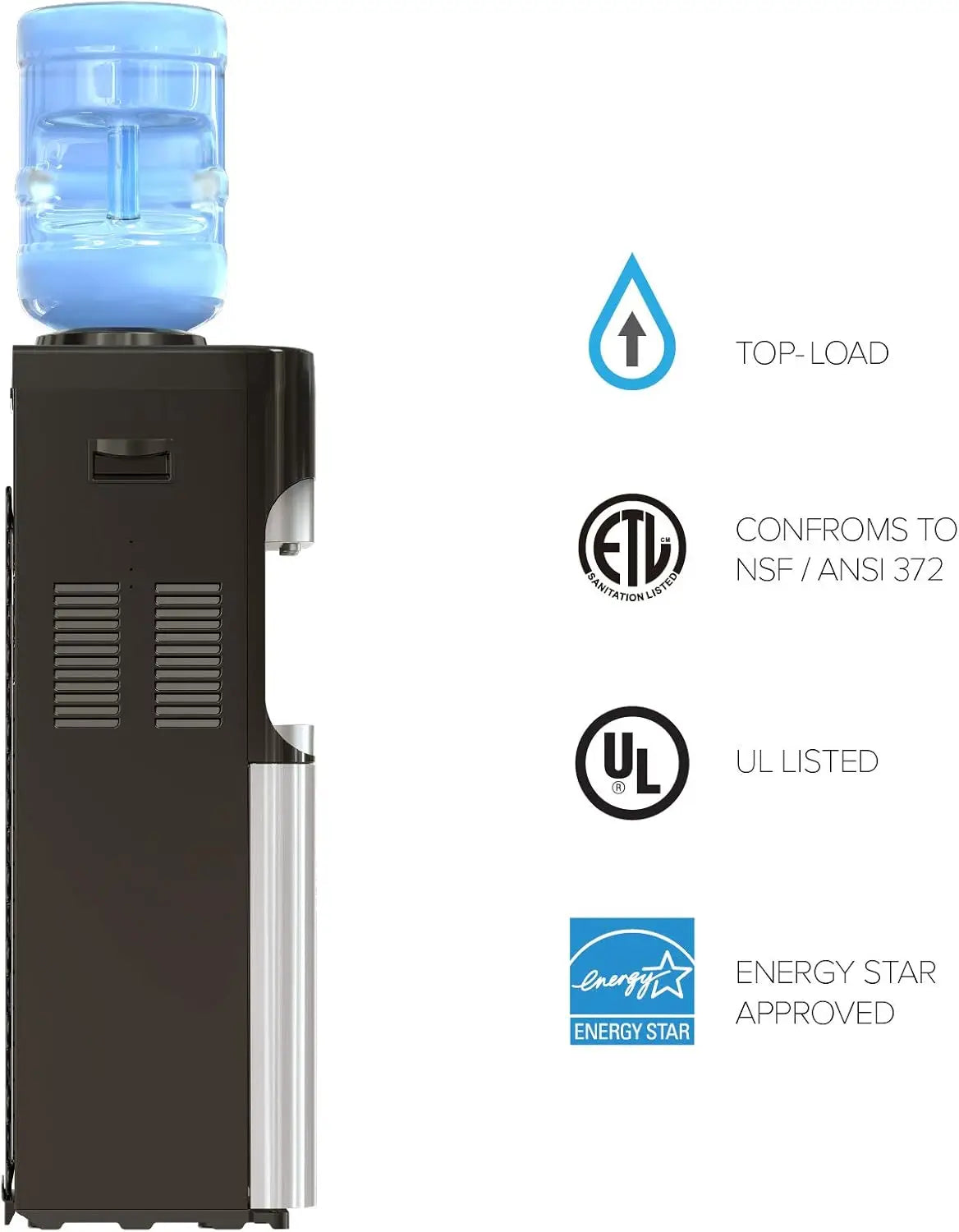 XMSJ Essential Series Top Loading Water Cooler Dispenser Tri Temp Child Lock