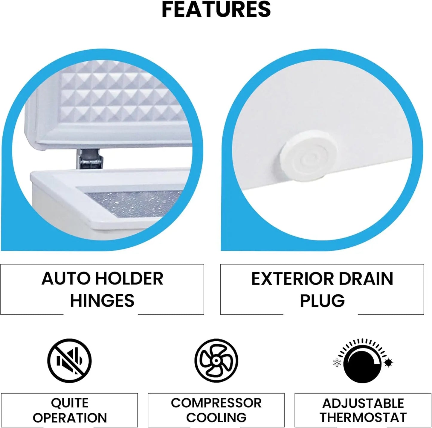XMSJ Chest Freezer Front Drain Manual Defrost White Garage Ready