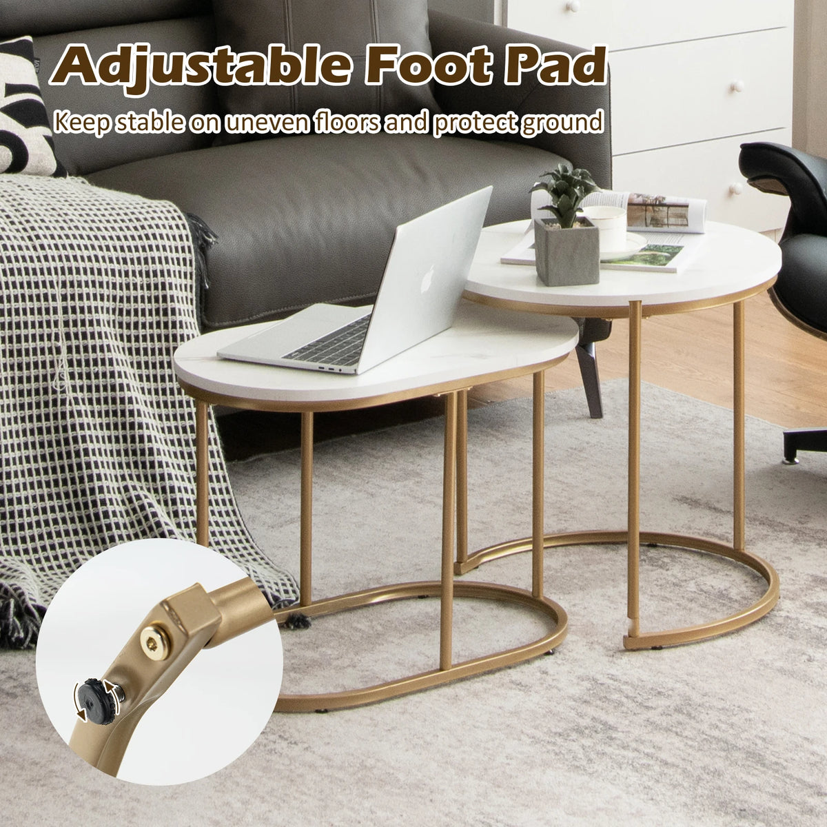 HOMASIS Modern Nesting Table Set of 2 Marble Side Tables