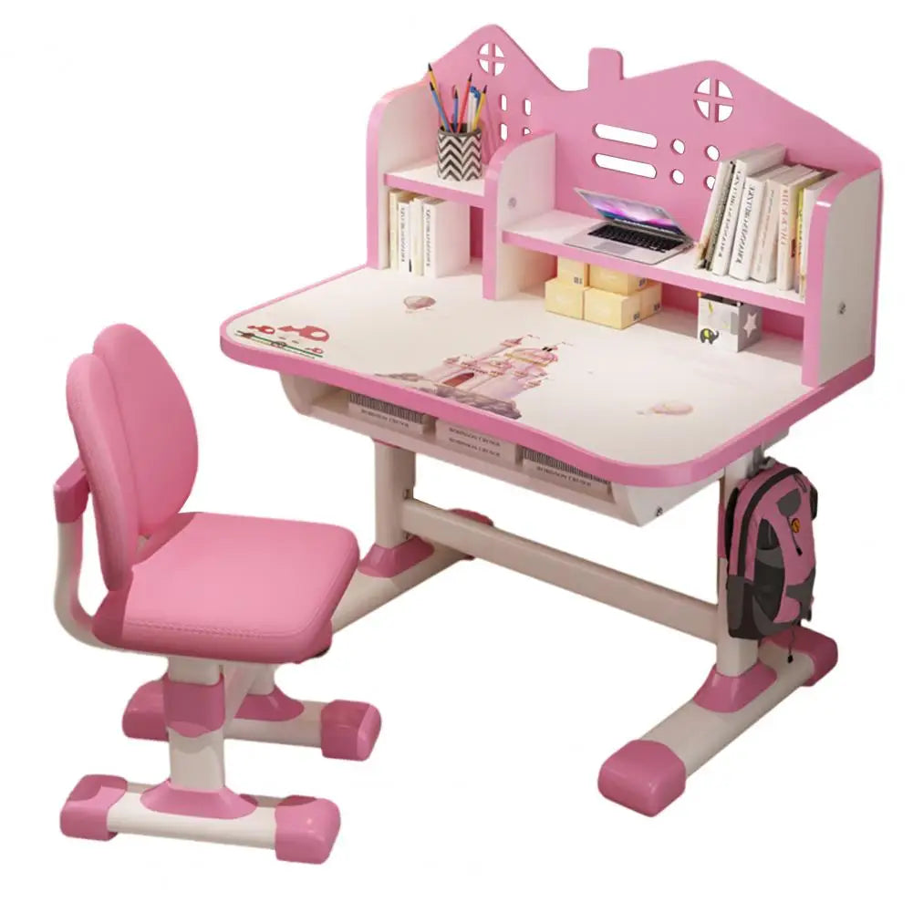 Kids Desk And Chair Set With Widened Desktop And Cartoon Pattern
