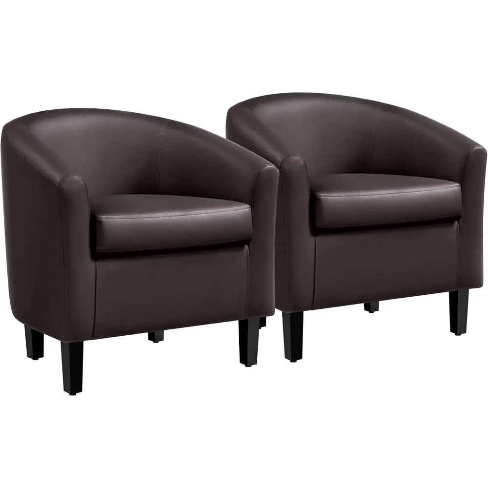 Faux Leather Barrel Accent Chairs Set of 2 Padded Seating