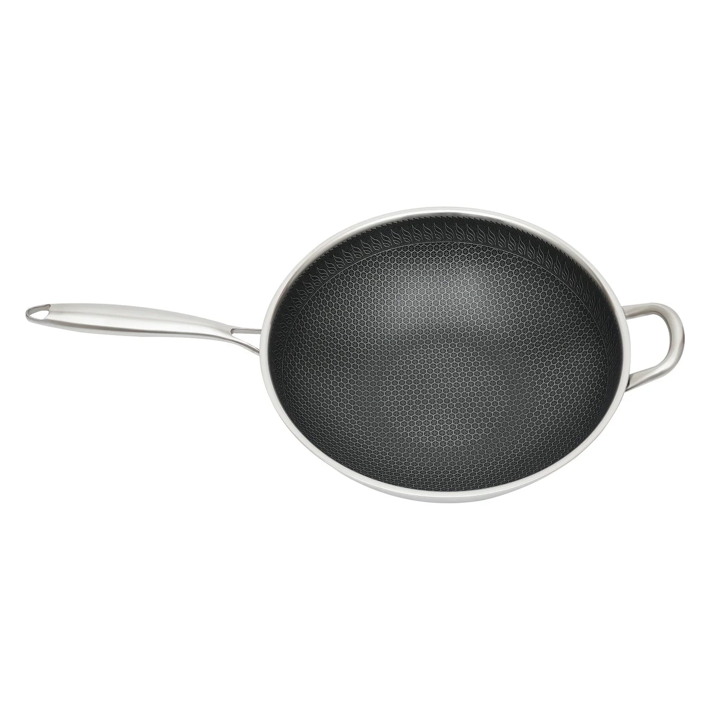 Stainless Steel Wok Pan With Lid And Handle Nonstick Double Sided Honeycomb