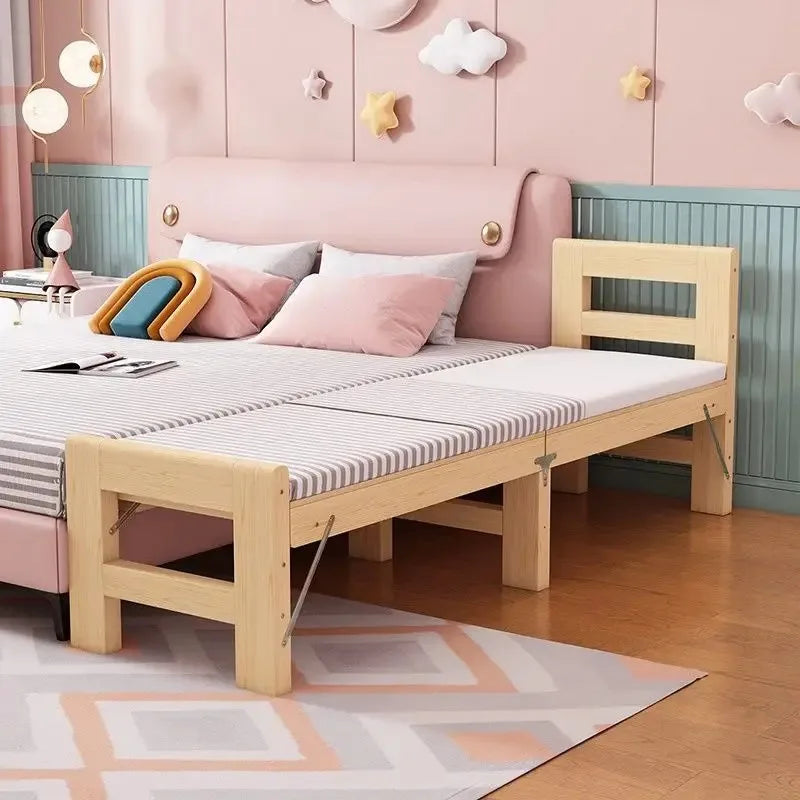 Solid Wood Folding Guardrail Bed With Bedside For Baby